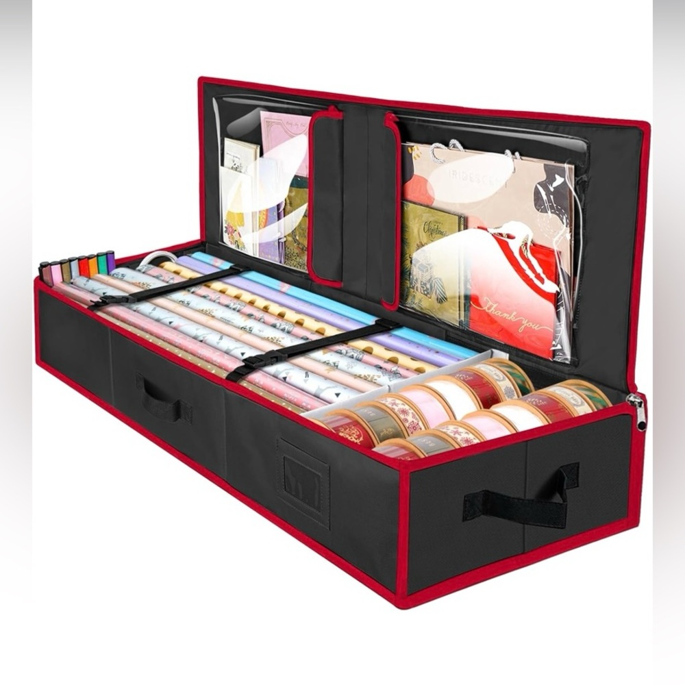 NEW BALEINE Wrapping Paper Storage Organizer, Black and Red